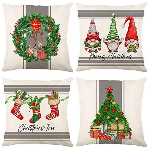 JOTOM Weihnachten Kissenbezug 45x45cm Dekorative Kissenhülle Dekokissen Sofakissen Kissenbezüge 4er Set für Wohnzimmer Sofa Büro Outdoor