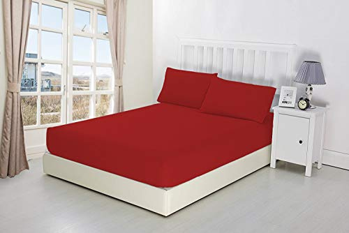 Luxury Bedding Brushed Cotton Flannelette Deep Fitted Sheets 25CM/10 Box Fit in 12 Colours Single Double King Super King (Red, King)