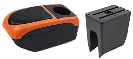 LEOSOX Kompatibel mit Dacia Spring Renault K-ZE Dacia Spring Elektrische Armlehne mit USB-Getränkehalter, Zubehör, Armlehnenbox (Farbe: Schwarz-Orange)