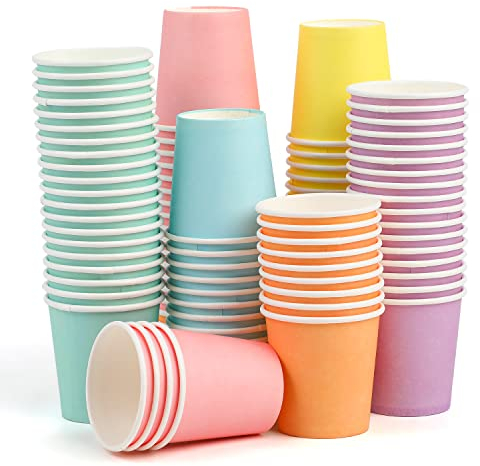 VEYLIN Lot de 120 petits gobelets jetables en carton coloré de 60 ml pour le bricolage, les fêtes, les sundaes, le yaourt glacé et les soupes chaudes