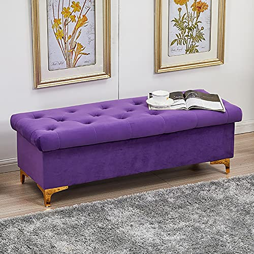 Samt e Sitzbank,Premium Gepolsterte Sitzbank,Modernes Zuhause Schlafzimmer Wohnzimmer Flur Fußhocker Schuhbank Multifunktionsbänke-Lila 100x45x40cm(39x18x16inch)