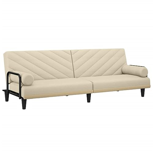 vidaXL Schlafsofa mit Armlehnen, Sofa mit verstellbaren Rückenlehnen, Couch für Wohnzimmer, Schlafcouch Bettsofa Sofabett, Creme Stoff