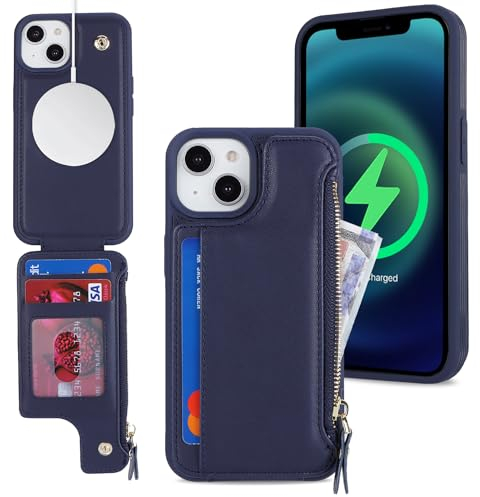SailorTech iPhone 13 Etui mit Kartenhalter, iPhone 13 Hülle mit Reißverschluss Kartenfach Geldbörse für iPhone 13 Handyhülle Lederhülle - Blau
