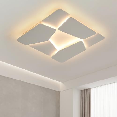 52 W Deckenleuchte FüR Wohnzimmer,Quadratische Led Deckenleuchte Dimmbar,Stereoskopische Lampe Wohnzimmer Mit Fernbedienung,Deckenlampe Led Aus Metall FüR Schlafzimmer,KüChe,Flur,BüRo,50Cm Mattweiß