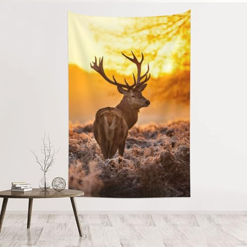 VANANI Wandteppich mit Geweih und Hirsch, Wanddekoration, zum Aufhängen im Wohnzimmer und Schlafzimmer (102 x 152 cm)
