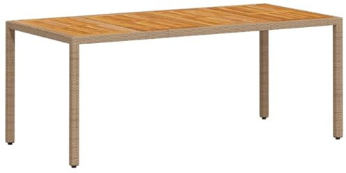 vidaXL Gartentisch, Esstisch mit Holzplatte Stahlrahmen, Beistelltisch für Garten Hinterhof Terrasse, Tisch Gartenmöbel, Beige Poly Rattan Akazienholz