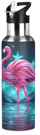 Linnyio Flamant Rose Clair Fantaisie Violet Gourde Sport Étanche,Sans BPA,Bouteille D'Eau Isolée Thermos Sport Tasse À Vide en Acier Inoxydable,1000ml/600ml