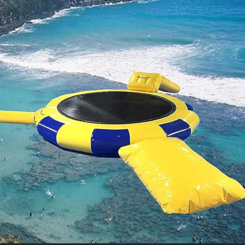 Trampoline Gonflable d'eau, Trampoline De Lac, Glissière pour Adultes Et Enfants/Plate-Forme De Natation Gonflable De Trampoline De Lac avec Tube De Toboggan Et Sac d'oreiller De Plongée,13ft