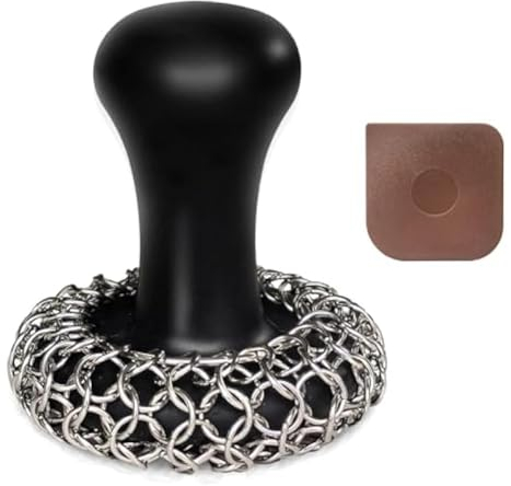 Axaooqeld Cast Iron Scrubber and Skillet Cleaner, Chainmail Scrubber for Fry Pans and Skillets