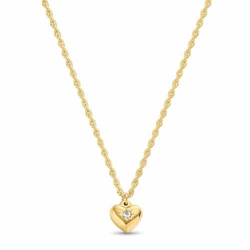 EMILIAZ Lovira Herzkette für Damen, 18K Vergoldet, Wasserfest, mit Herzanhänger und Zirkonia, Hypoallergener 316L Edelstahl, Verstellbare Kette
