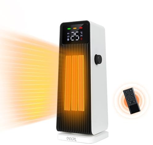 1500W PTC Stufa Elettrica, Stufetta Elettrica Basso Consumo, ECO & Ventilatore, 4 Modalità, Termostato, Timer 12H, Telecomando, Protezione da Surriscaldamento & Ribaltamento, Casa o Ufficio (Bianco)