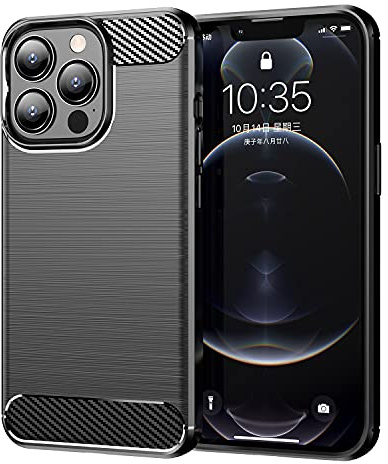 owlhold Coque pour iPhone 13 Pro Max, Housse Premium TPU Souple Texture Fibre de Carbone Etui Protection Téléphone Antichoc, Anti-Rayures, Anti-Dérapante, Silicone Case Bumper, Noir