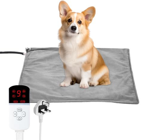 WDKXCN Pet Heating Pad, Heated Cat Mat, Puppy Heat Pad with Adjustable Timer & Adjustable Temperature, Heated Pet Pad with Removable Cover, Machine Washable Pet Electric Blanket, 45 * 45cm