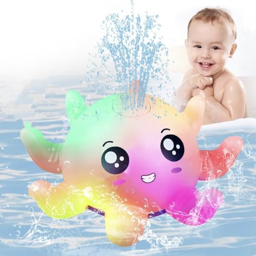 Badewannenspielzeug Baby Wasserspielzeug mit Licht,Oktopus Wasserspielzeug Schwimmende Baden Spielzeug Automatische Induktion Spray Wasser Badespielzeug ab Kinder 1 2 3 Jahr (Rosa)