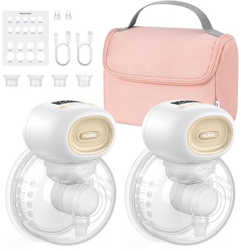 Nuliie Wearable Breast Pump Electrical with Storage Bag, LED Display, 4 Modes and 12 Suction Levels, Portable Hands Free Breast Pump with 14/17/20/24/27mm Flange (2 Packs, White)