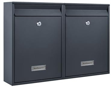 Zedelmaier Mehrfamilienhaus personalisiert 2er Briefkastensysteme Briefkastenanlage Briefkästen Wandbriefkasten Postkasten 26x35x8,5cm Anthrazit XL