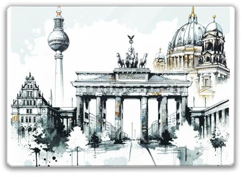 Skyline Berlin Schneidebrett Glas Entdecken Sie die ikonische Berliner Skyline mit Wahrzeichen wie dem Brandenburger Tor Fernsehturm und dem Berliner Dom