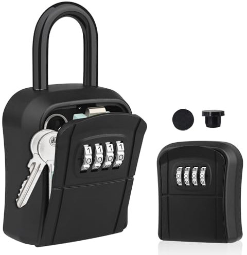 Diyife Key Safe - Weatherproof Portable Lock Box With 5 Keys Capacity, Removable Shackle for Hanging & Wall Mounting, 4-Digit Combination Storage for House