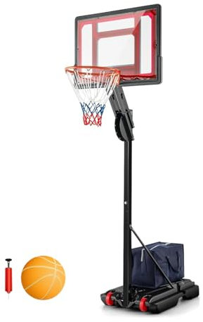 LIFEZEAL Panier de Basket Exterieur, Support de Basket Hauteur Réglable 155-310 cm avec Sac, Panier de Basket sur Pied à roulettes Portable, pour Adultes