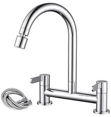 diceevil Kitchen Sink Mixer Tap Dual Handle Cold Hot Water Faucet with 2 Function Aerator and Swivel Spout
