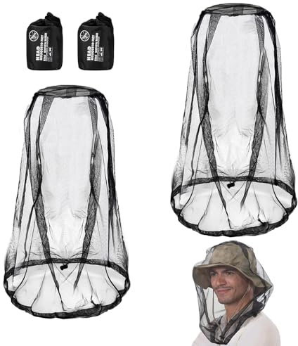 UQTUKO moskitonetz kopf, 2 Stück mückennetz kopf mit Tragetasche Moskito Kopfnetz Mückenschutz Kleidung Kopfnetz Gesicht Mesh Kop Abdeckung für Outdoor, Camping, Wandern, Angeln