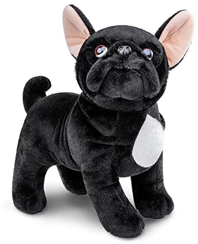 lilizzhoumax Hund Mops Plüschtier 27cm/11.8”, Simuliertes Tier Hund Plüschtier Kawaii Mops Kuscheltier Realistische Hund Plüsch Spielzeug für Wilde Tiere, Geschenk für Freunde und Kinder schwarz