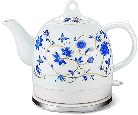 HIFRQVVC Hervidor eléctrico de cerámica Vintage Waterpot, Tetera de Agua inalámbrica de 1,2 litros, con Apagado automático inalámbrico y Boilifast rápido,
