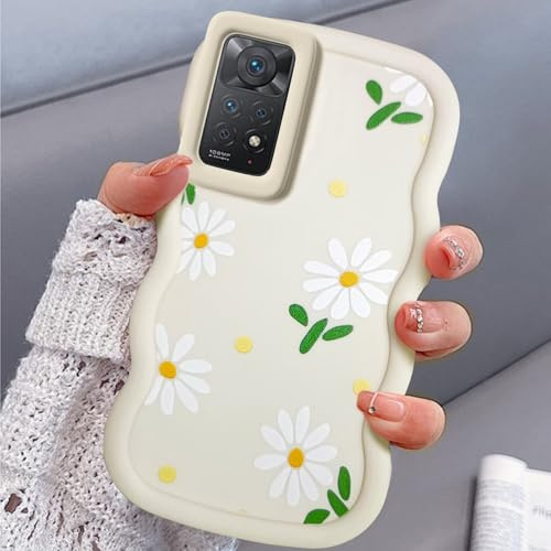 BEENTRYS Fiori Cover per Xiaomi Redmi Note 11 Pro 4G / 5G / Note 12 Pro 4G Custodia,Bordi Curvi Ondulati Floreale Motivi Design Donne Ragazze Sottile Silicone TPU Protettiva Cover-Bianco