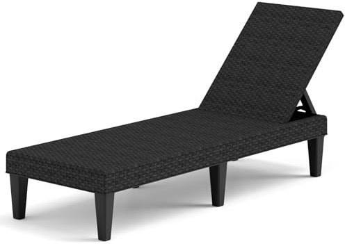 KOMFOTTEU Sonnenliege mit Verstellbarer Rückenlehne, Strandliege aus Rattan PP, Gartenliege bis 150 kg belastbar, Schwarz