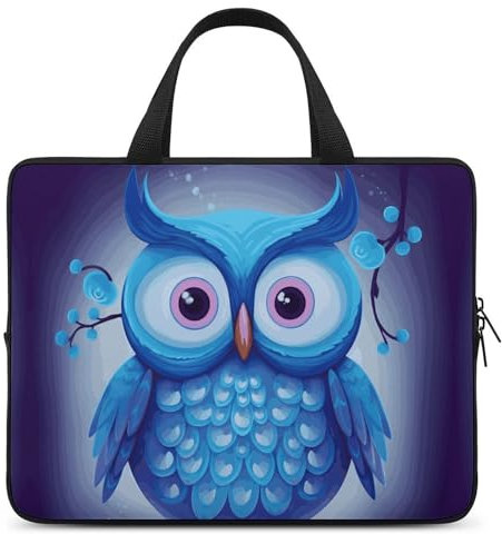 Laptophülle, stoßfest, Computer-Tragetasche, blaue Eule, Laptoptasche, Tragetasche, leichte Notebook-Hülle, Reisetasche, Aktentasche, Grifftaschen für Reisen, Business, 38,1 cm (15 Zoll)