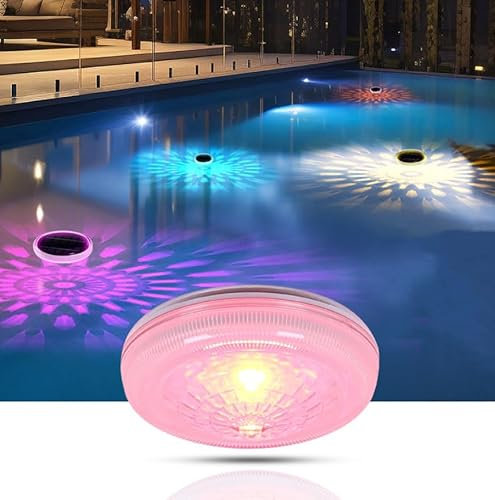 Dopastore Lampada Faretto Solare Galleggiante LED RGB Proiettore per Piscina 9 Colorazioni con Telecomando Impermeabile IP68 Esterno