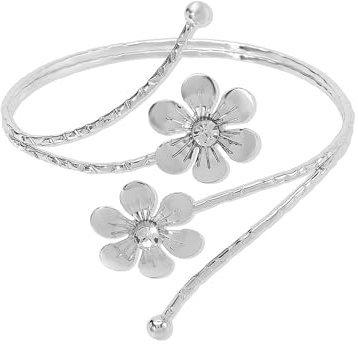 Armreif mit großen Blumen/Blättern, verstellbar, Oberarmbänder, Handschmuck, einzigartiges offenes Armreif, stilvolles Accessoire