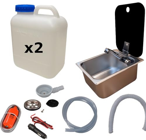 XENPER®️Kit Fregadero Camper pequeño con Tapa GARRAFAS A Elegir – Ideal para Kit Camper Furgoneta, Lavabo Caravana y Cocina Camper, Ideal para Muebles Camper (2 GARRAFAS 13L)
