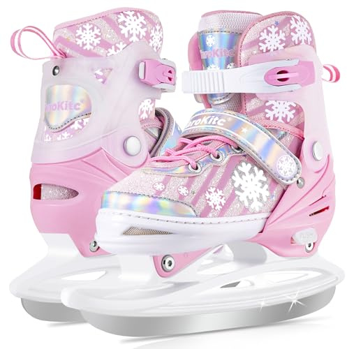 TaroKitc Ice Skates for Girls, Adjustable Kids Ice Hockey Skates for Girls and Boys, Beginners Age 3-12 Years, Warm Ice Skates for Outdoor and Ice Rink, Comfortable Lining