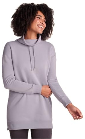 TOG24 Drakeford Women's Funnel Neck Longline Sweatshirt with Chunky Knitted Drawcords, Zip Detail Side Seams, and Ribbed Cuffs and Hem Lavender Grey