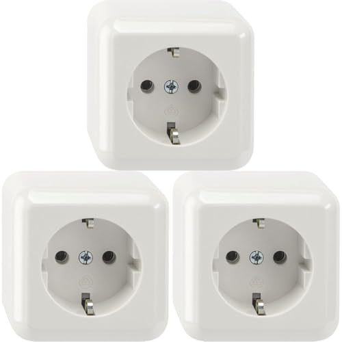 Schneider Electric Merten Schuko-Steckdose,1-fach, Aufputz, 16A, 250V, Steckklemmen, polarweiss, Artikelnummer MEG2301-8719, 3 Stück