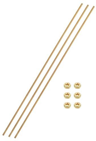 QUARKZMAN 3 Ensemble Tige Filetée Laiton M3x0.5mm Pas Filetage à Droite Goujons avec Écrous Hexagonaux en Laiton Massif, 250mm Longueur, Fixations pour Ancrages, Boulons, Supports, Pinces