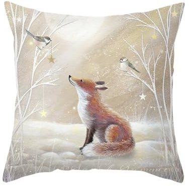 Hixingo 45/50cm Sofakissen mit Füllung und Bezug, Dekokissen mit Füllung Bezug Druck Taillenkissen Weiches Komfort für Sofa, Bett, Wohnzimmer, Halloween, Weihnachten (Fuchs,45x45cm)