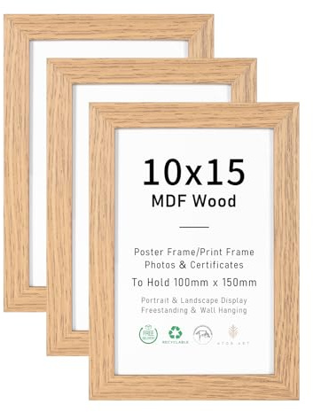 ATOBART MDF Holz Natur Bilderrahmen, 10x15 cm, 3er Set | 4x6 zoll rahmen mit Acrylglas zum Tischdisplay&Aufhängen,3er Set