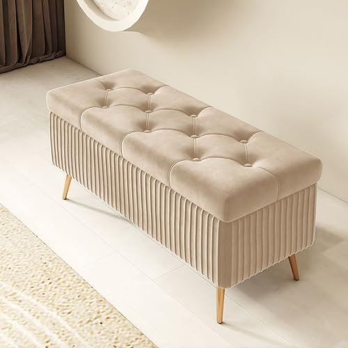 Gepolsterter Aufbewahrungshocker mit Sitz, Schlafzimmer, Aufbewahrung, Ottomane, Make-up, Schminkhocker, Fußstütze für Wohnzimmer, Bettbank, stilvolle Aufbewahrungslösung