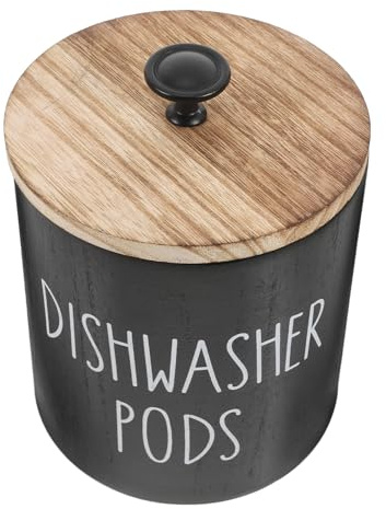 Spülmaschinentabsbox Holz Rund Schwarz Weihnachten Mottoparty | 15x12x12cm, Für Pulverpacks und Waschmittelkapseln, Innen im Vorratsschrank, Für Regale und Trockene Ordnung Zufälliger Stil