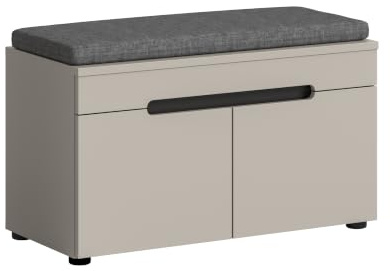 xonox.home - Sitzbank Canu 80x45x37 cm Kaschmir Basalt inkl. Sitzkissen | 2 Türen, grifflos, Softclose - leises schließen der Türen, FSC-zertifiziert, einfach Montage, pflegeleicht, inkl. Sitzkissen