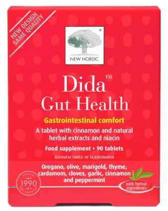 New Nordic Dida Gut Balance Tablets, Oregano, Garlic, Cinnamon Oil, 90 Tabs | Reduces fermentation & gas, olive leaf, marigold, thyme, cardamom, peppermint oil, fennel, niacin, vegan, made in Denmark, 90