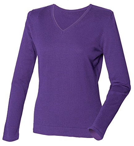 Henbury Womens/Ladies 12 Gauge Fine Knit V-Neck Jumper/Sweatshirt (M) (Purple)