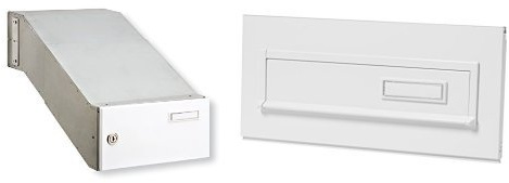 BURG-WÄCHTER Durchwurfkasten ohne Blende, A4 Einwurf-Format, Verzinkter Stahl, Kasten 795, Weiß+Burg-Wächter Einwurfblende mit Namensschild, Stahl, Blende 794 W, Weiß
