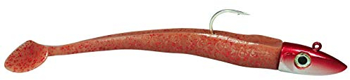 Hogy Twitcher + Paddle 20cm Gummifisch amberfarben, Köder für Dorsch, Heilbutt & Seelachs, Meeresköder für Norwegen, Island, Dänemark, Ostsee, Gewicht:100g Jigkopf / 130g gesamt