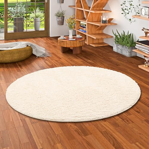 Snapstyle Luxus Hochflor Langflor Teppich Milano Creme Rund in 7 Größen