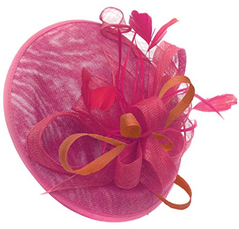 Caprilite Fuchsia and Burnt Orange Sinamay Big Disc Saucer Fascinator Hat for Women Weddings Headband
