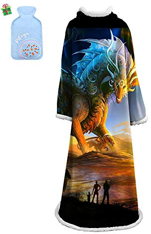 Morbuy Wearable Decke Mit Ärmeln Arme, Super Soft Warm Comfy Plüsch Ärmeln, TV Lazy Robe Decke Für Erwachsene Frauen Männer - Dinosaurier Drucken 127cm x 178 cm (127cm x 178cm,Gold)