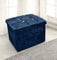1 Seater Luxury Crushed Velvet Fabric with Diamantes Foldaway Ottoman Stool Blanket Box Bench 38cms x 38cms (Navy Blue)